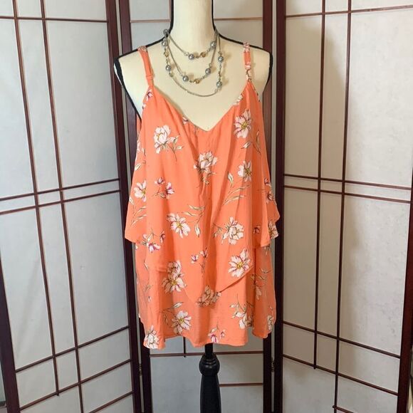 Torrid peachy orange double layer sleeveless floral top with adjustable straps - Picture 1 of 9